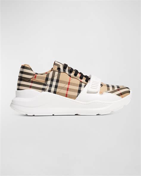 burberry logo print leather sneakers mens|Burberry regis sneakers men's.